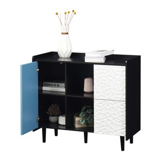 STILVORA Aparador Con 2 Cajones, 2 Compartimentos Abiertos Y 2 Puertas, Estilo Moderno, En Mdf, Negro Y Azul, 90&times;40&times;80 Cm