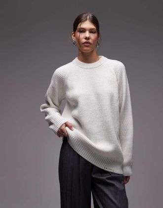 CAT CAT - WWR - Maglione girocollo bianco a coste vestibilit&agrave; ampia