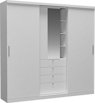 Vente-Unique Armario 2 puertas correderas - Espejo y cajones - Largo 240cm - Blanco - BODIL