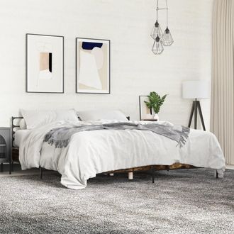 vidaXL Vidaxl - Estructura Cama Madera Ingenier&iacute;a Metal Roble Ahumado 200x200cm