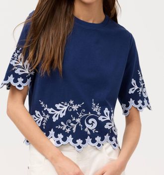 Johnny Was Addeline Elbow Sleeve Tee In Navy