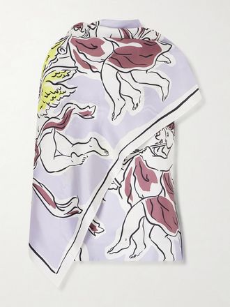 Tory Burch Top In Twill Di Seta Stampato Effetto Mantella - Viola