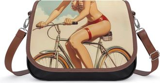 Generic Vintage Pin-up Womens Crossbody Bag Fashion Shoulder Handbags Message Tote Bag with Adjustable Strap