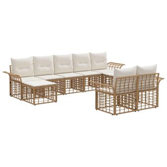 vidaXL Conjunto De Sof&aacute;s De Exterior 9 Pcs Natural Y Crema Poli&eacute;ster Vidaxl