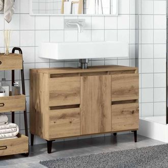 Berkfield Home Sink Cabinet Artisan Oak 80x33x60 cm Engineered Wood in Brown | Size: 80 x 33 x 60 cm