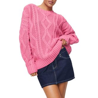 Princess Polly Anaya Cable Stitch Oversized Sweater in Pink at Nordstrom Rack, Size Small/medium