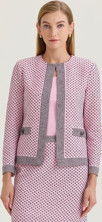 Ming Wang Family Savvy Heritage Shell Stitch Knit Jacket in Perfect Pink/black at Nordstrom, Size Xx-Small