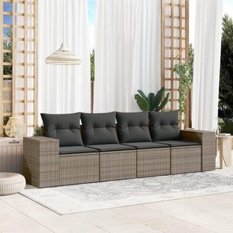 vidaXL Set De Sof&aacute;s De Jard&iacute;n 4 Pzas Y Cojines Rat&aacute;n Sint&eacute;tico Gris Vidaxl