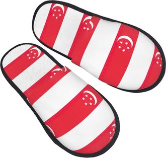 Generic Singapore Flag Unisex Slippers Breathable House Slippers Fluffy Shoes For Bedroom Winter Outdoor M