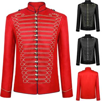 Generic Mens Medieval Steampunk Jackets UK Clearance Men Embroidered Coats Hussar Napoleon Military Drummer Parade Coat Long Sleeve Outerwear Gothic Victorian