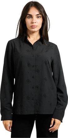 Guess Rhinestone Logo Shirt met Lange Mouwen - Dames - Overhemden - Zwart - M - Overhemden