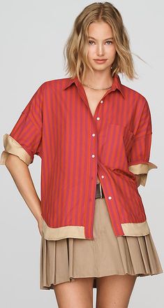 Maeve Mabel Contrast Boxy Oxford Shirt Top