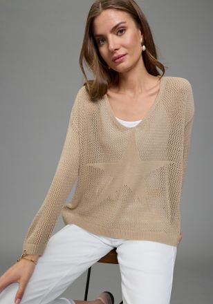 Laura Scott Strickpullover LAURA SCOTT, Damen, Gr. 32/34, beige, Strick, Obermaterial: 100% Polyacryl, unifarben, oversize h&uuml;ftbedeckend, V-Ausschnitt, Rippb&uuml;ndch