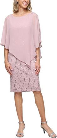 S.L. Fashions Chiffon Capelet Floral Lace Cocktail Dress in Blush at Nordstrom, Size 10P
