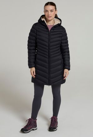 Mountain Warehouse Florence Womens Padded Jacket Fur Lined Water Resistant Coat Black Polyamide - Size 24 UK