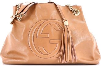 Gucci Beige Patent Leather Soho Chain Strap Shoulder Bag Medium (Authentic Pre-Loved)