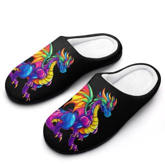 Generic Dragon Colorful Animal Womens Slippers Warm House Slippers Indoor House Shoes with Anti-Skid Rubber Sole