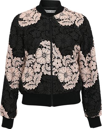 Alice & Olivia Alice + Olivia Felisa Lace Bomber Jacket in Black Polyester