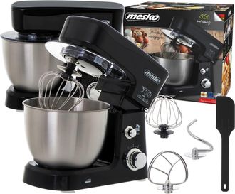 Adler Europe Mesko Ms4217 Robot Batidora Amasadora Reposter&iacute;a, 3,5 Litros, 6 Velocidades, Movimiento Orbital, 3 Accesorios 1200w Negro