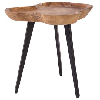 Beliani Mesa Auxiliar De Madera Clara Teca Tr&iacute;pode Base De Acero Bandeja Superior Besa Decorativa De Estilo R&uacute;stico Elsa