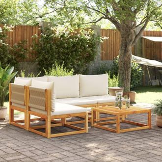vidaXL Conjunto De Sof&aacute; De Jard&iacute;n De 5 Piezas Con Cojines De Madera De Acacia Y Cuerda Vidaxl