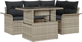 vidaXL Vidaxl - Garden Sofa Set with Cushion 5 pcs Light grey Poly rattan
