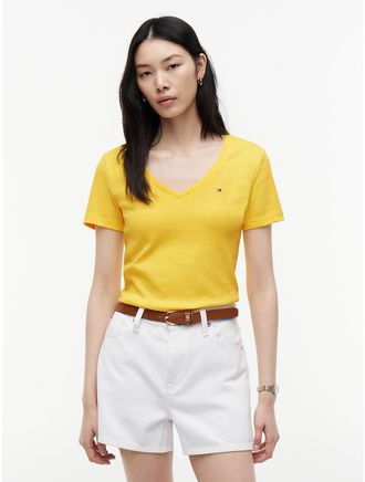 Tommy Hilfiger Womens V-Neck Favorite T-Shirt - Yellow - XXL