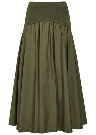 SIMKHAI Ovie Cotton-poplin Midi Skirt - Khaki - L (UK14 / L)