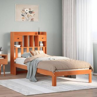 vidaXL Cama Con Estanter&iacute;a Sin Colch&oacute;n Madera Maciza Marr&oacute;n 75x190 Cm Vidaxl