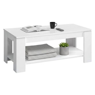 Dmora Mesa Baja Dbara, Mesa De Centro Con Balda Elevable, Mesa De Centro Para La Sala De Estar, 102x50h43/54 Cm, Blanco Mate - Dmora