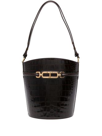 Tom Ford medium crocodile-embossed bucket bag - women - Acrylic/Polyester/Bos Taurus/Cotton/Brass - One Size - Brown