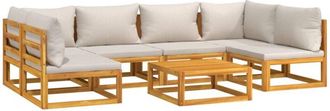vidaXL Set Muebles De Jard&iacute;n 7 Pzas Madera Maciza Y Cojines Gris Claro Vidaxl