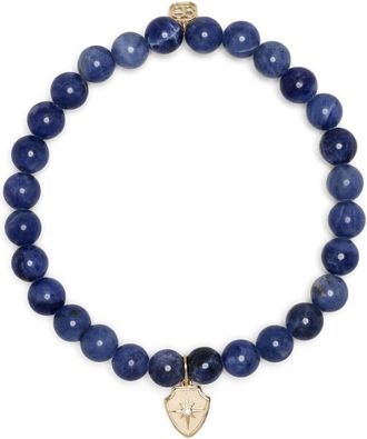 Sydney Evan 14kt yellow gold sodalite beaded bracelet - women - glass - One Size - Blue