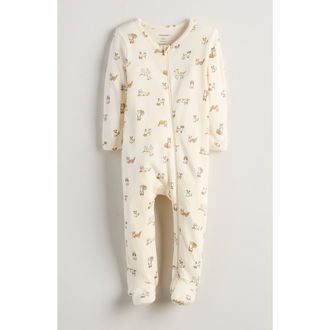 Nordstrom Print Cotton Footie Romper in Ivory-Brown Dog Party at Nordstrom, Size Newborn