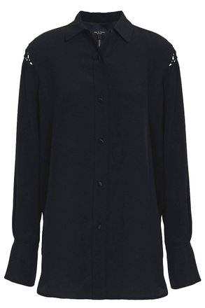 Rag & Bone Hana Button Down Long Sleeve Silk Shirt Blouse In Black