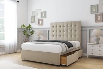 Comfort Beds Savannah Coniston Divan Base 2 Drawers - 54 Headboard in Cream | Size: Small Single