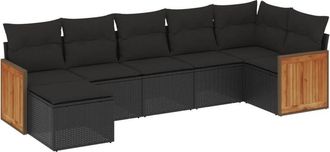 vidaXL Set De Comedor De Jard&iacute;n 7 Pzas Y Cojines Rat&aacute;n Sint&eacute;tico Negro Vidaxl