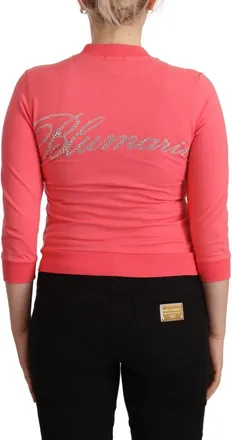 Blumarine Womens Pink 3-4 Sleeve Zip Embellished Sweater Cotton Clothing