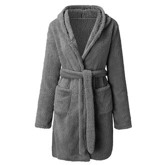 Generic Mens Thick Housecoats - Fleece Hooded Dressing Gown Men Super Soft Fleece Housecoat Robe With Belt Classic Shawl Collar Bathrobe Solid Color Thermal S