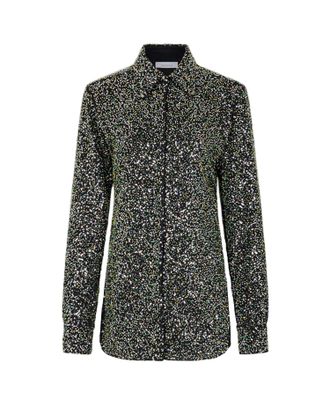 Paco Rabanne Long-Sleeved Black Shirt With Sparkling Appliques And Button Closure