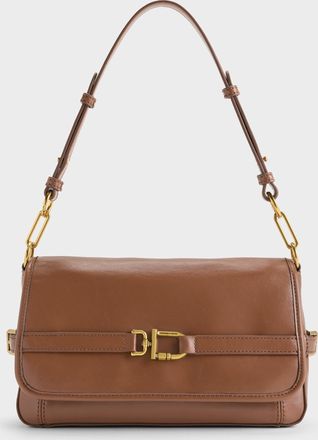 Charles & Keith Gwynne Metallic-Buckle Belted Shoulder Bag