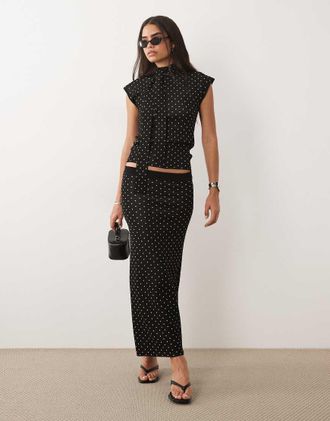 Pretty Lavish Bonnie - Gonna lunga lavorata a sirena nera a pois in coordinato-Multi