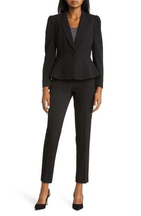 Tahari by ASL Peplum Blazer & Tapered Pants Set in Black at Nordstrom, Size 10