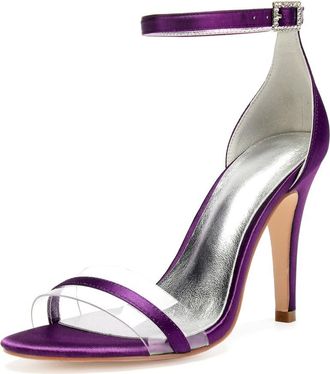 Generic Wedding Bridal Shoes Womens Bridal Stiletto Ankle Strap High Heels Prom Party Dress Open Toe Heels Sandals 10.5Cm,Purple,3 UK