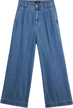 7 For All Mankind Geplooide Wijde Pijp Jeans - Dames - Loose Fit Jeans - Blauw - W24 - Katoen - Jeans