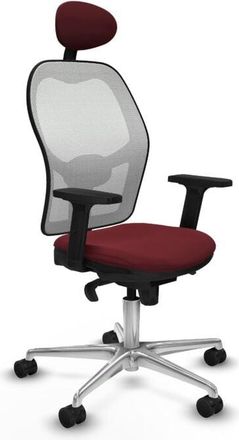 Piqueras y Crespo Piqueras Y Crespo - Jorquera Sincro Malla Blanca Similpiel Granate Brazos 2d Base Aluminio Cabecero Fijo Ruedas 65mm Nailon