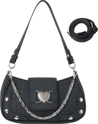 Feoya Shoulder Bag for Women Y2K Cute Purse Magnetic Snap Gothic Handbags Retro Patent Leather Small Shoulder Purses, Black, One Size