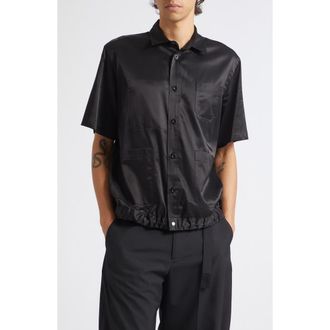 sacai Twill Short Sleeve Shirt in Black at Nordstrom, Size 3