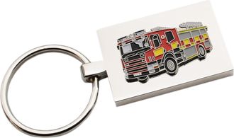 Generic Personalised Engraved Keyring with Fire Engine Design Presented in a Gift Organza Bag