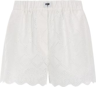 Msgm Perforated Delicate Scalloped Cotton Shorts